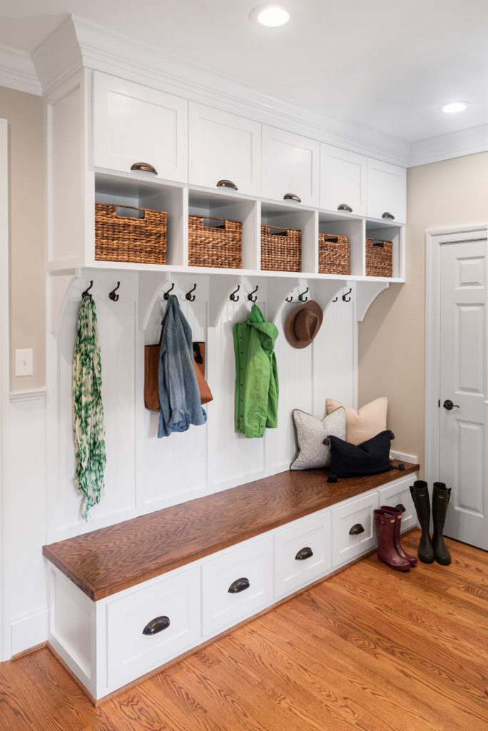 Custom carpentry mudroom cubbies in Radnor